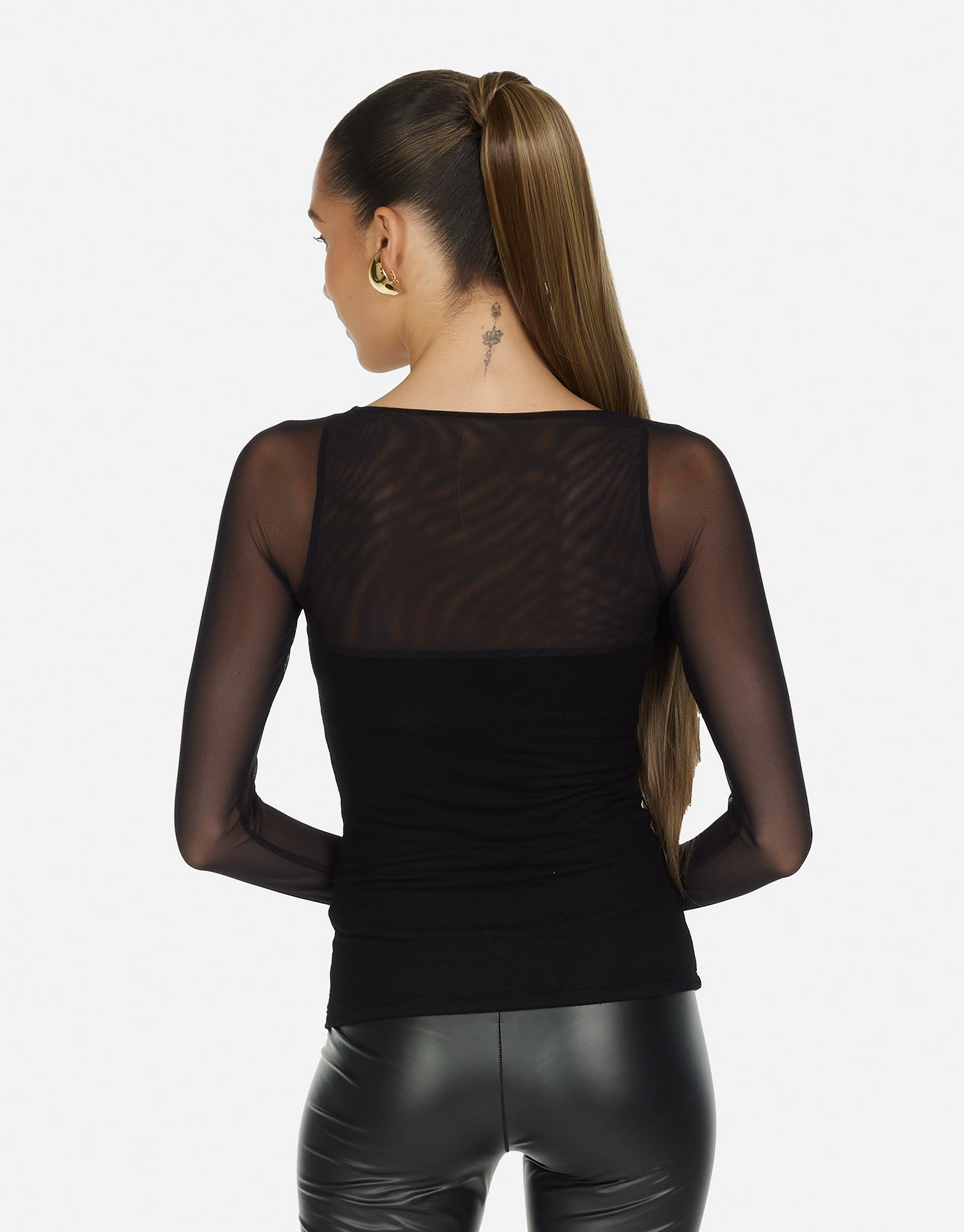 Women's Knotted Neck Top w/ Mesh in Black | Velo by Michael Lauren