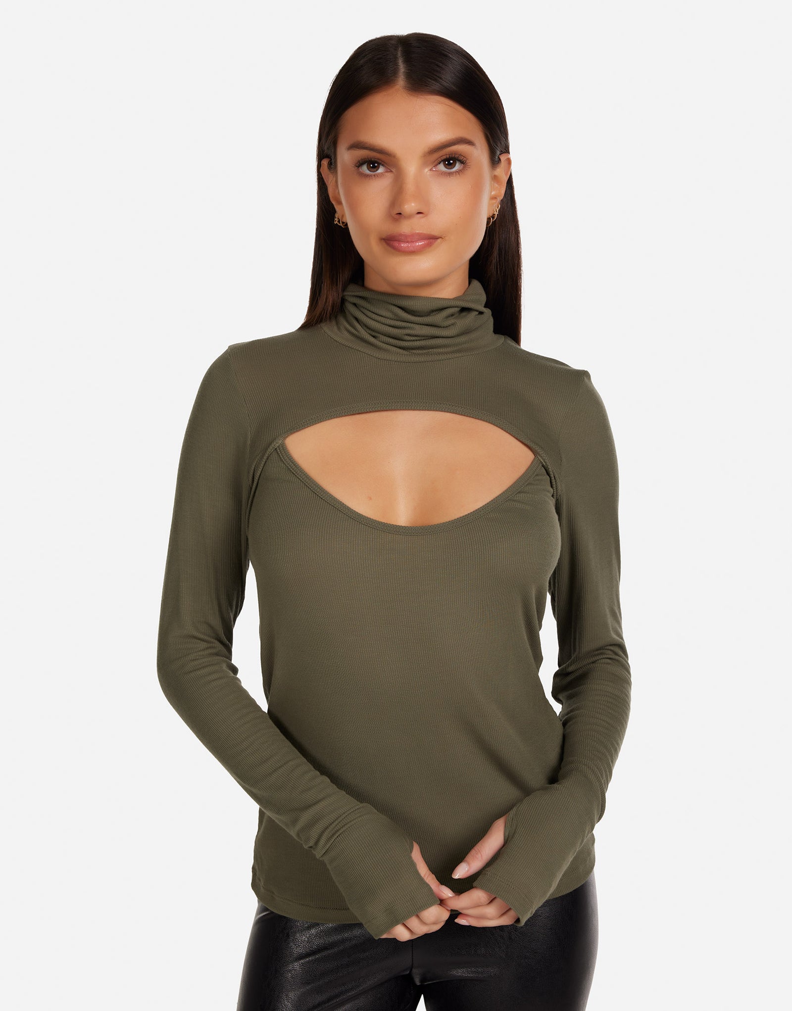 Women's Turtleneck w/ Keyhole in Moss | Cade by Michael Lauren