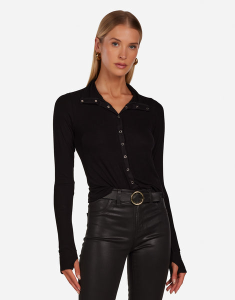 ポローラ　トップス　BLACK Women's Snap Front Turtleneck in Black | Helios by Michael Lauren