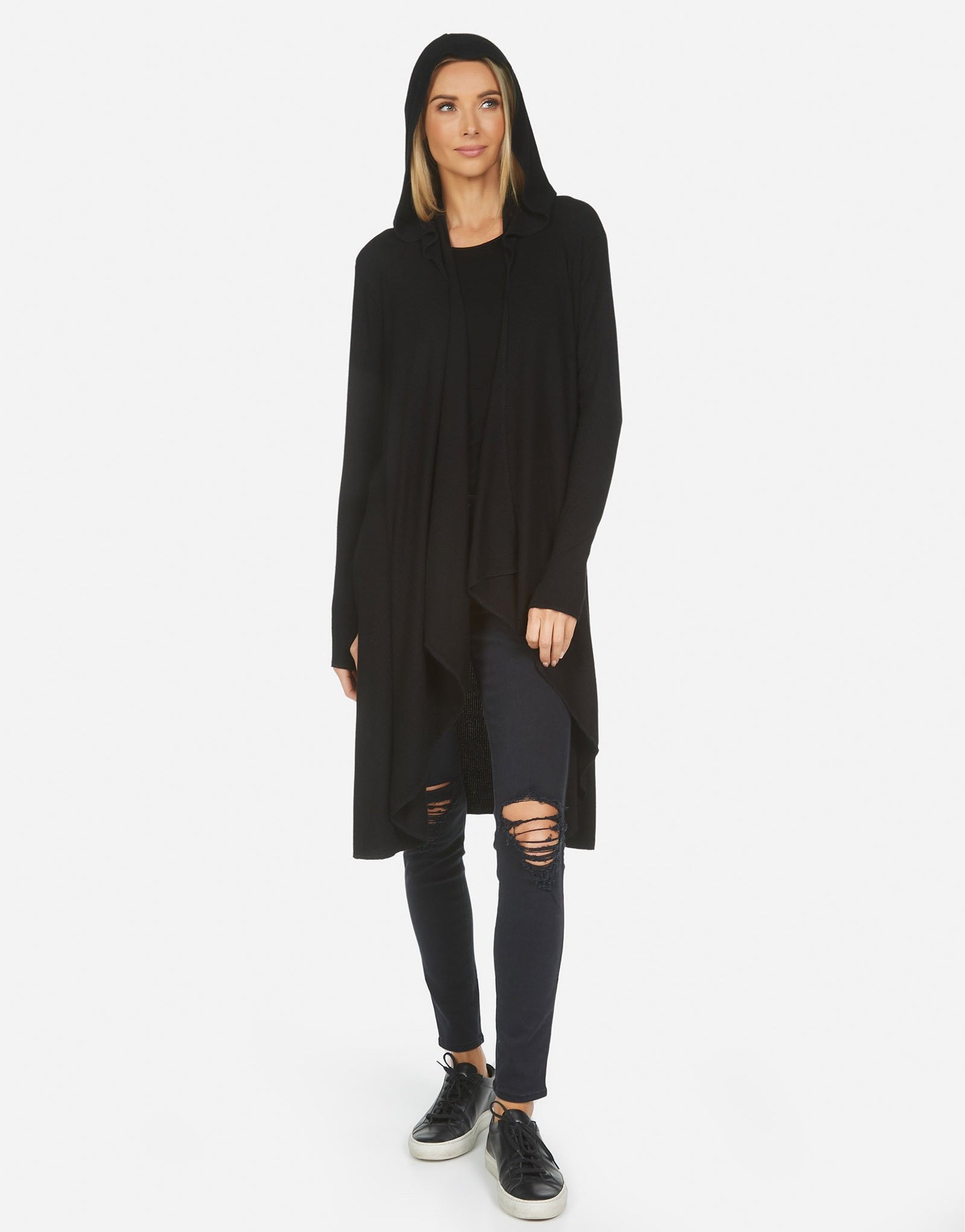 Women's L/S Hoodie Cardigan in Black | Martel LE by Michael Lauren