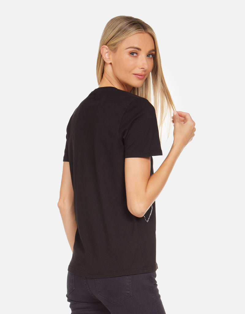 Back Black Short Sleeve Shirt with crystal heart