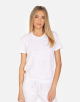 Front White Short Sleeve Shirt with crystal heart