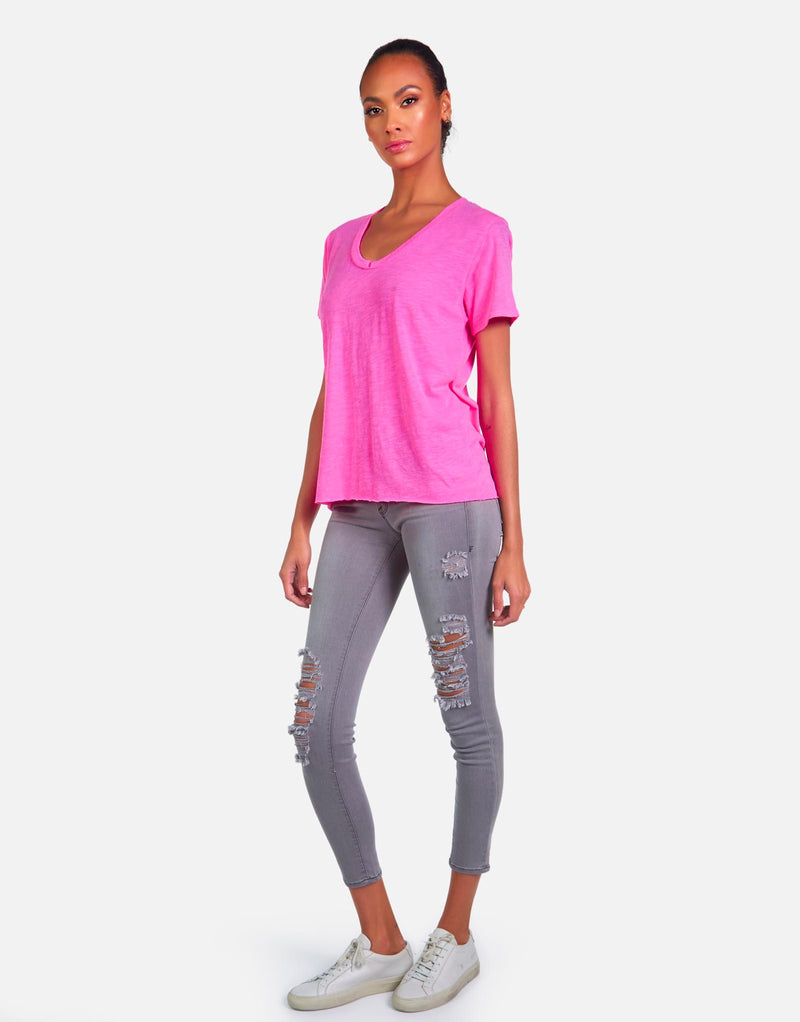 Michael Lauren Women's Delano LE Neon Pink Boyfriend Tee