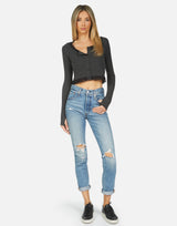 Michael Lauren Women's Zuko Button Down Crop Top