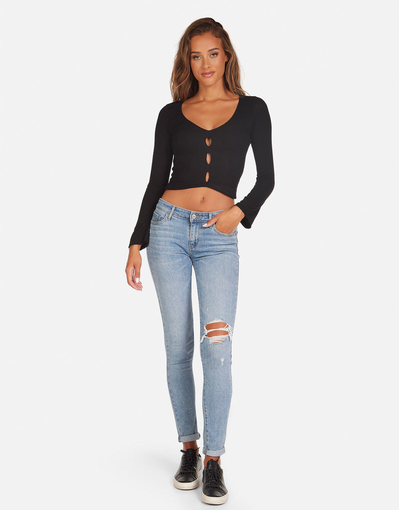 Pierre Long Sleeve V-Neck Crop Top