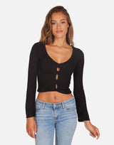 Pierre Long Sleeve V-Neck Crop Top