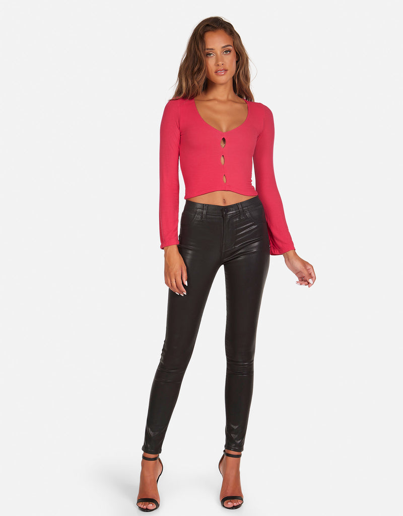 Pierre Long Sleeve V-Neck Crop Top
