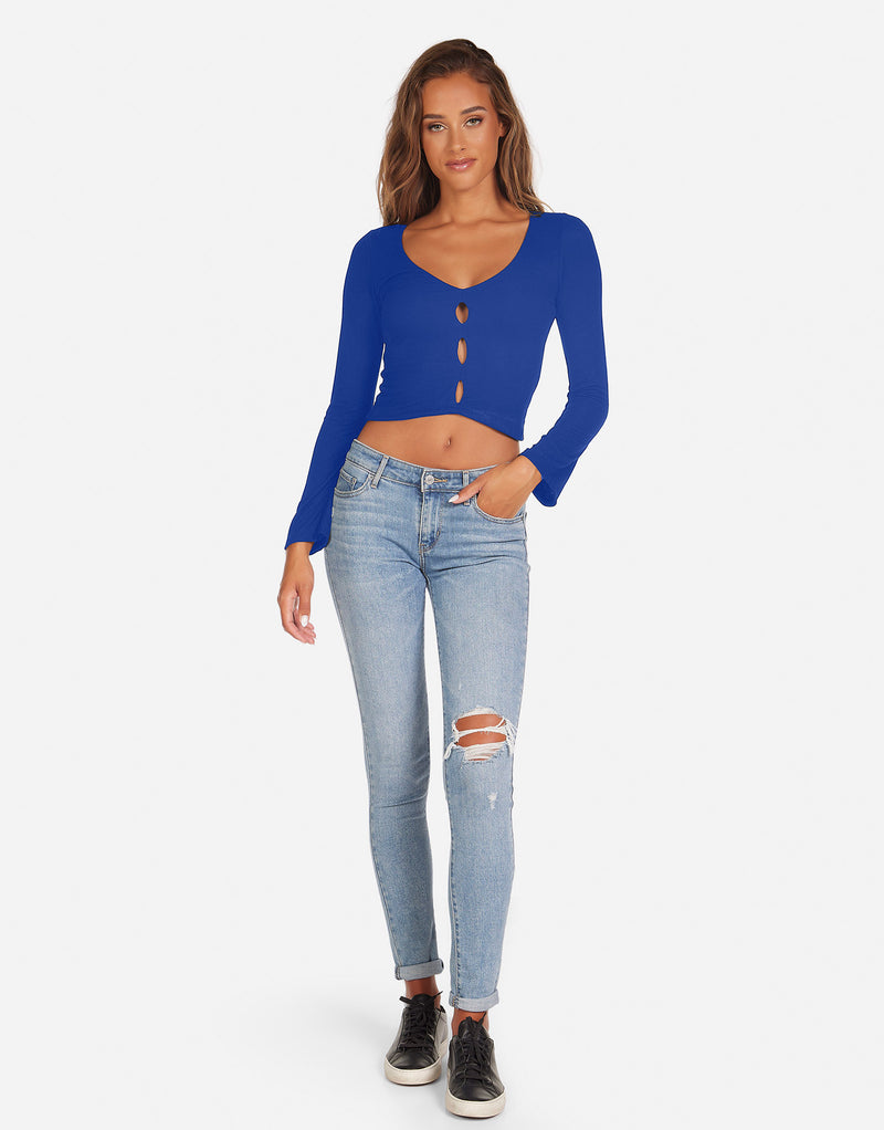 Pierre Long Sleeve V-Neck Crop Top