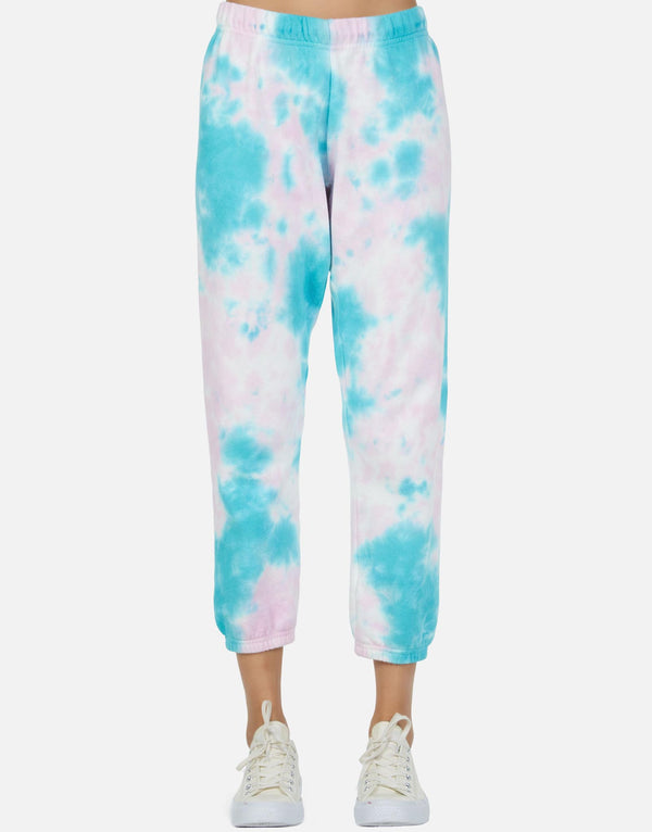 Michael Lauren Women's Nate LE Pink Turq Tie Dye Crop Sweatpant