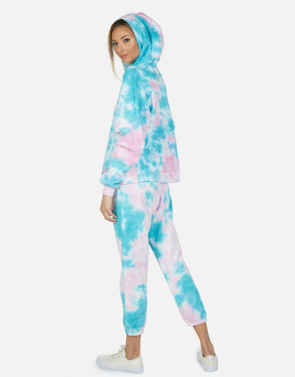Michael Lauren Women's Nate LE Pink Turq Tie Dye Crop Sweatpant