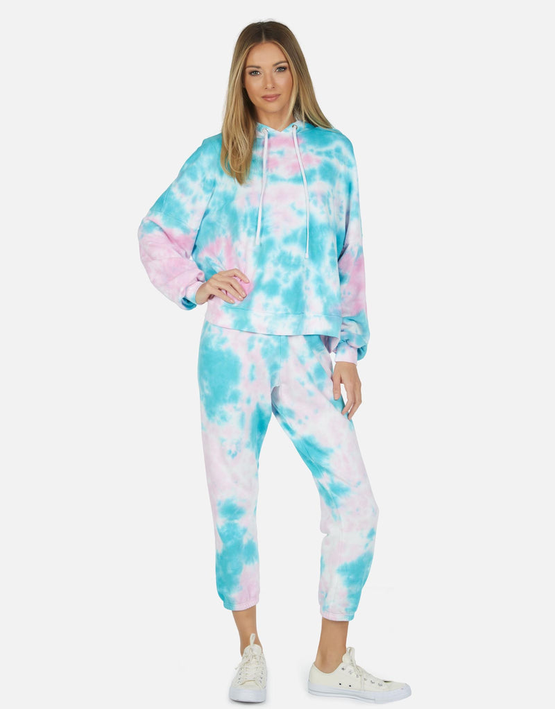 Michael Lauren Women's Nate LE Pink Turq Tie Dye Crop Sweatpant