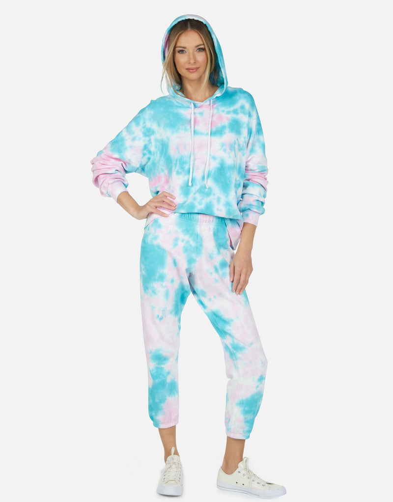 Michael Lauren Women's Nate LE Pink Turq Tie Dye Crop Sweatpant