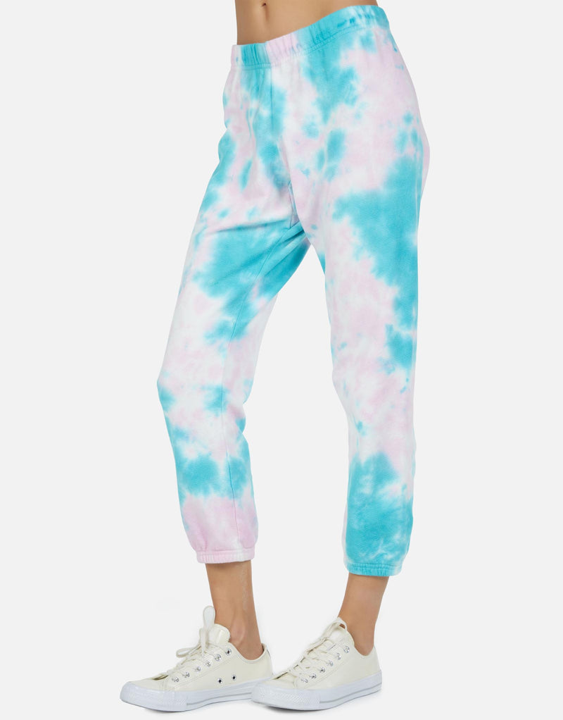 Michael Lauren Women's Nate LE Pink Turq Tie Dye Crop Sweatpant