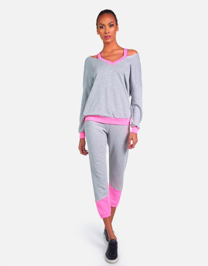 Michael Lauren Women's Melbourne LE Grey/Neon Pink Sweatpant