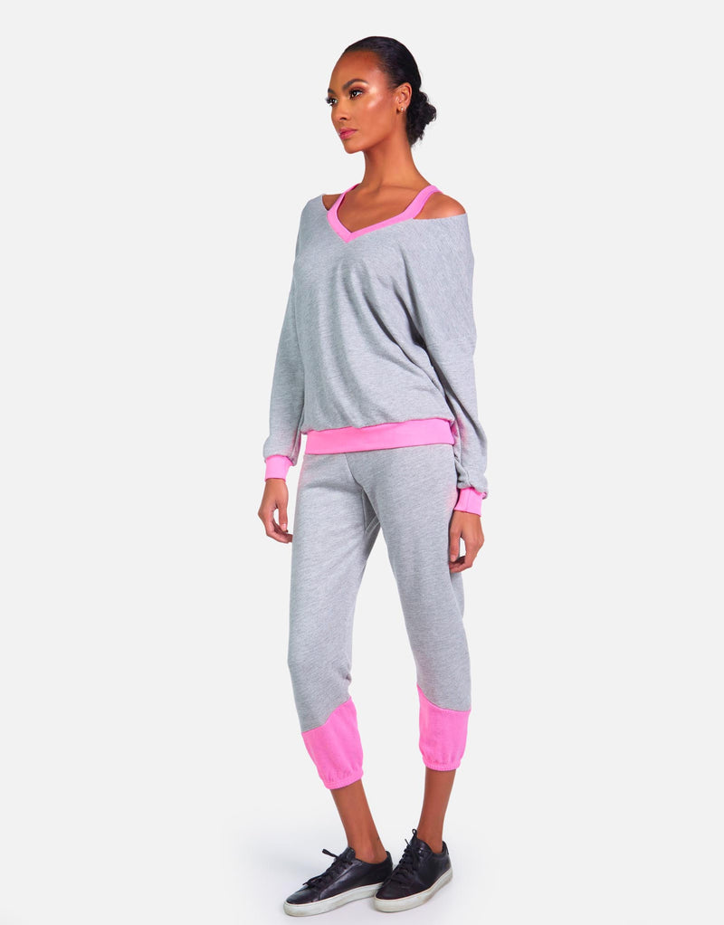 Michael Lauren Women's Melbourne LE Grey/Neon Pink Sweatpant