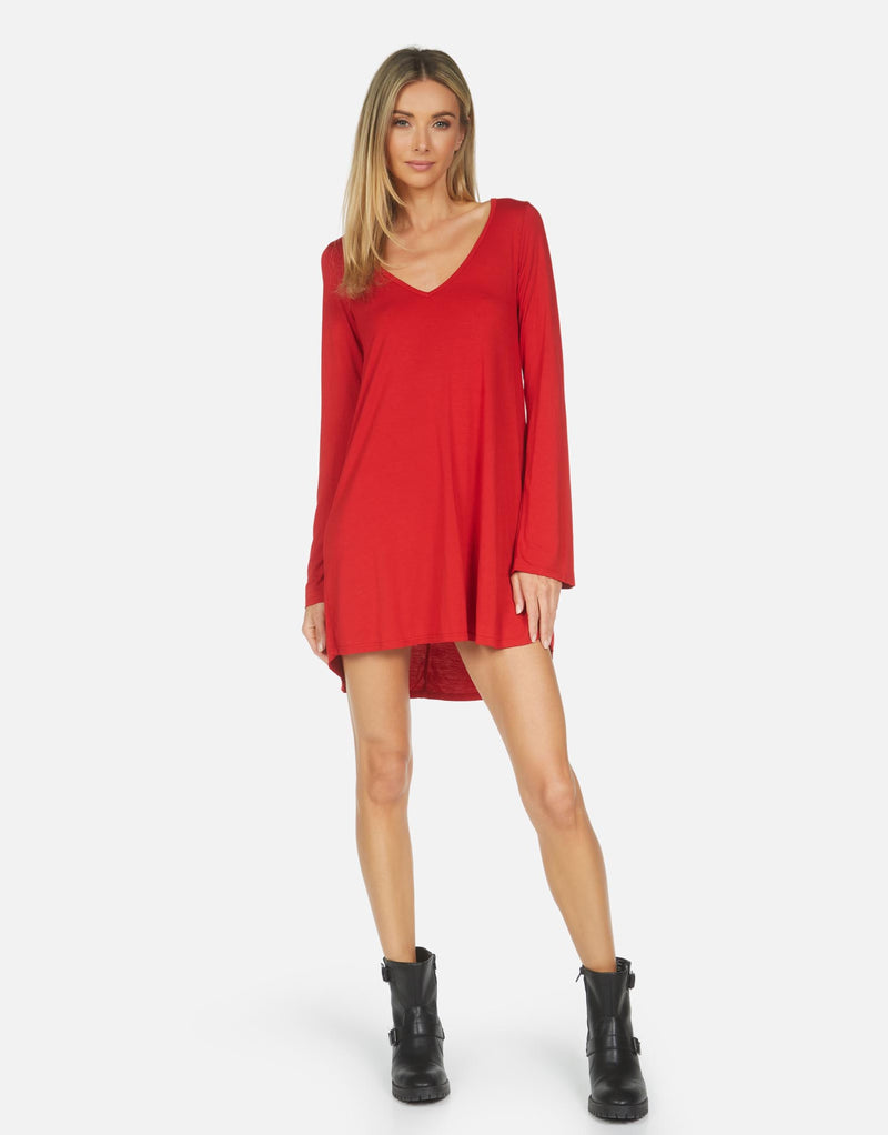 Long Sleeve Candy Red V-Neck Dress | Kyle by Michael Lauren Candy Red / M Long Sleeve Candy Red V-Neck Dress | Kyle by Michael Lauren Candy Red / M