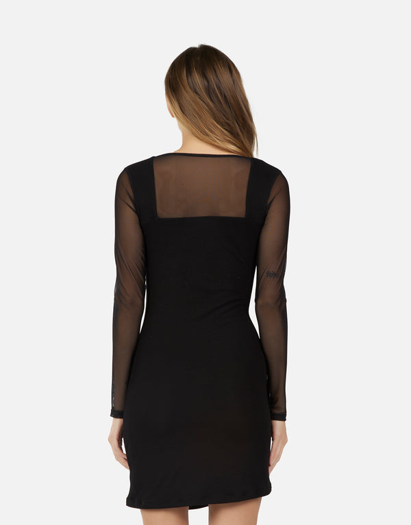 Damen L/S Dress w/ Contrast Mesh